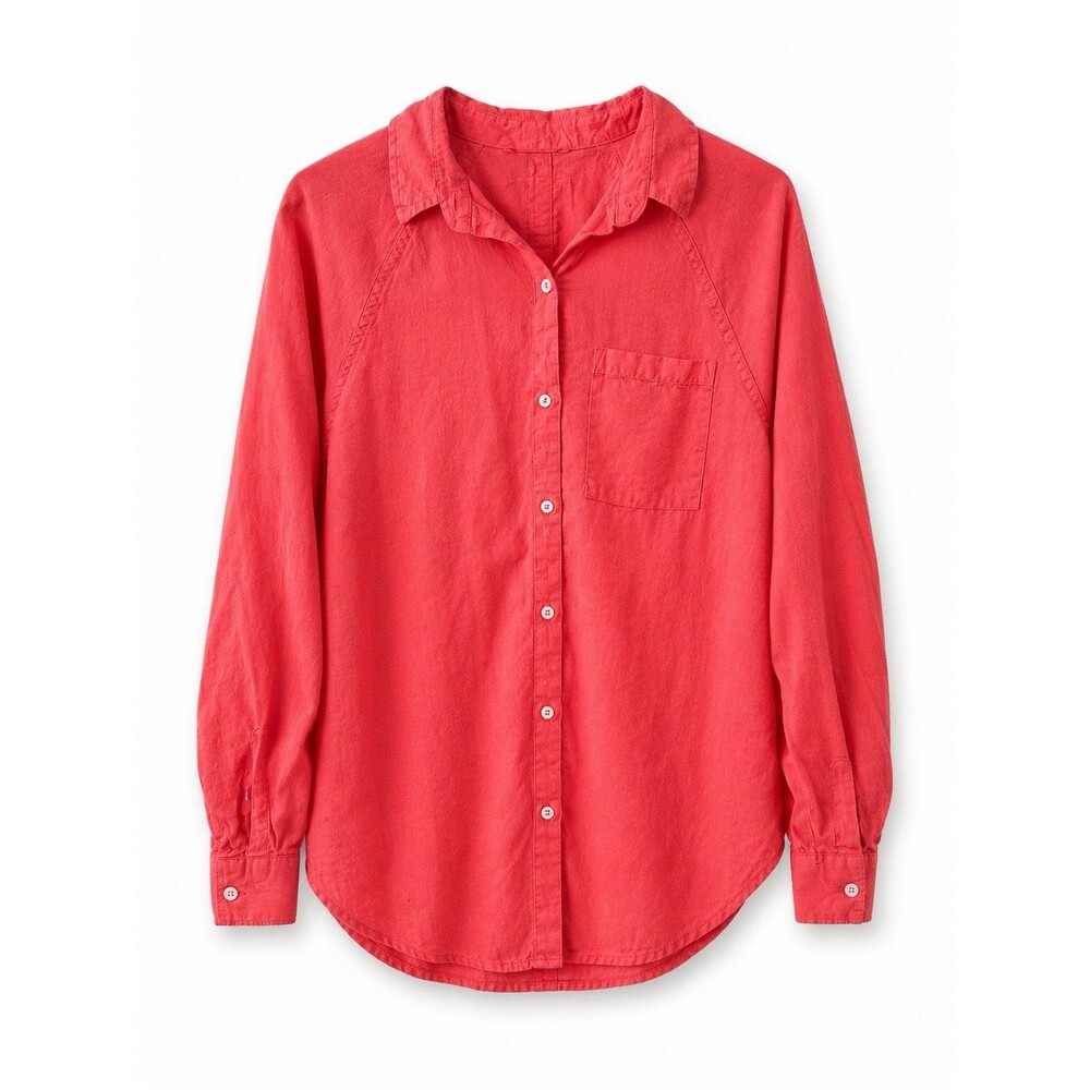 Aerie Women’s XXS Coral Red Button Front Long Sleeve Shirt Relaxed Fit Pocket